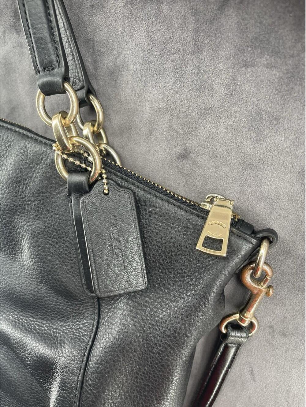 Coach Kelsey Black Pebbled Leather Crossbody Satchel Tote Bag Shoulder Purse - Picture 6 of 13